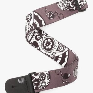 Planet Waves D'Addario Sugar Skull Design Guitar Strap - Black, Gray, White